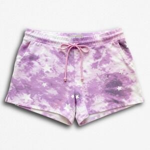 Wildfox Purple Tie Dye Star Print Lounge Shorts Womens Medium Drawstring Fleece
